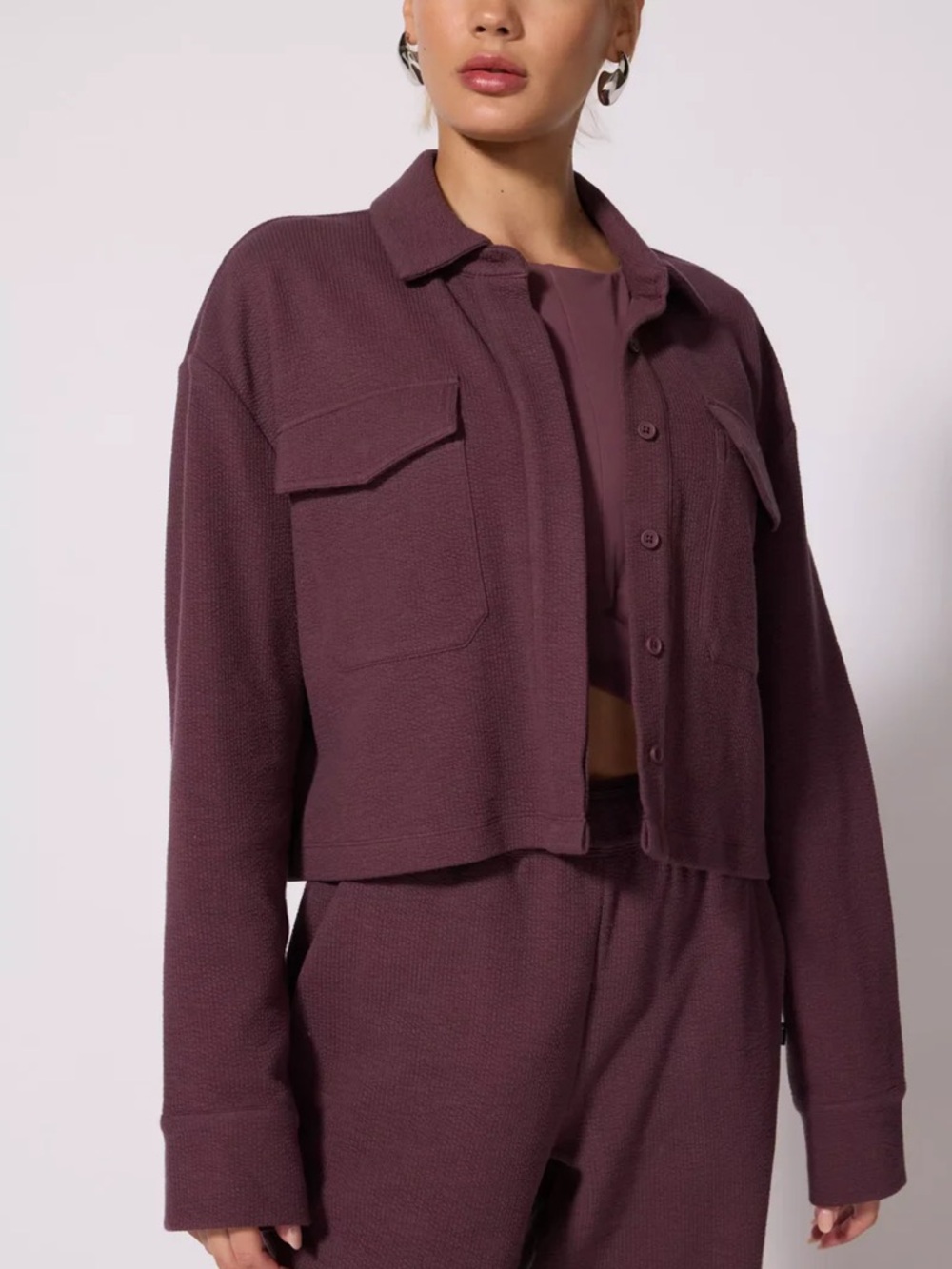 MPG Cropped Button-Front Jacket in Plum BNWOT